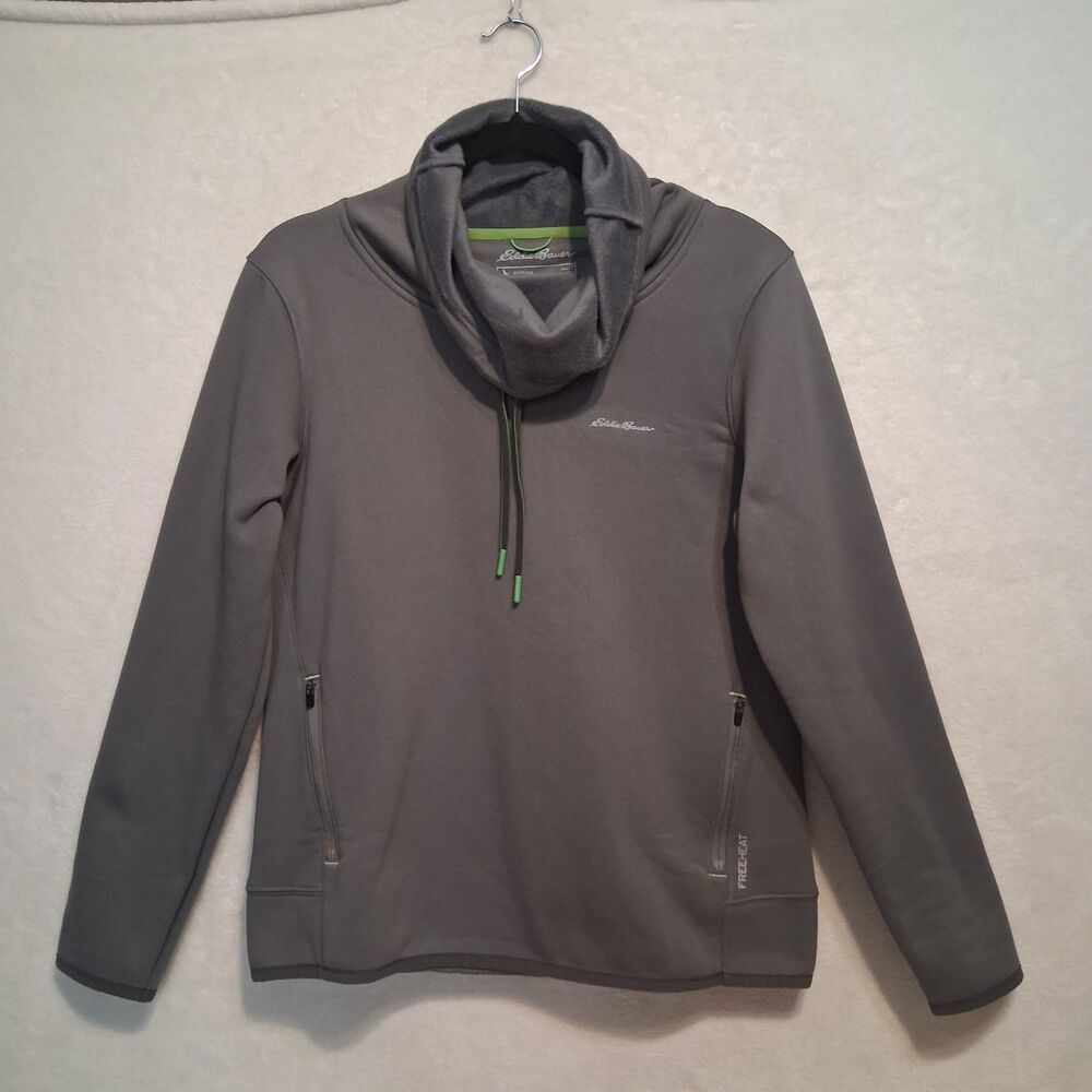 Eddie Bauer S Sweatshirt Gray Pullover Funnel Neck Freeheat Fleece Lined Shacket